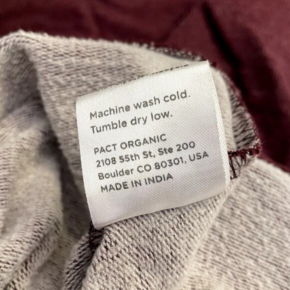 Pact Organic Raglan Crewneck French Terry Sweatshirt Maroon Men's Sz Med Classic - Picture 9 of 10